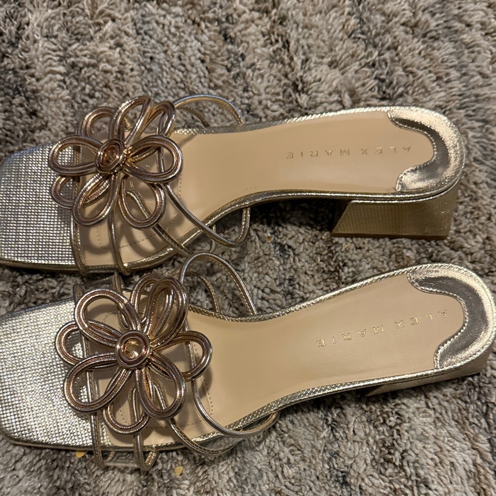 Alex Marie Metallic Silver Mules with Floral Accent